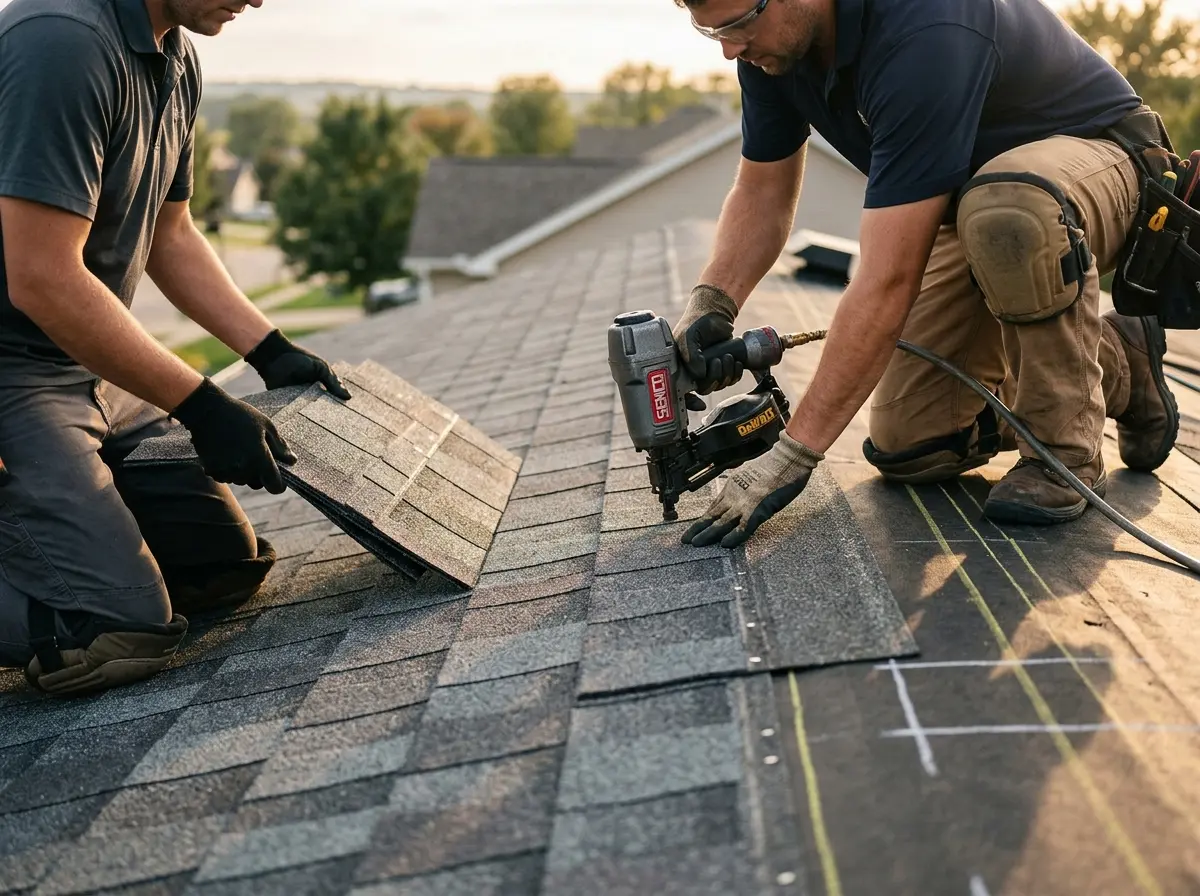 Professional roofer working on a residential roof in Boynton Beach